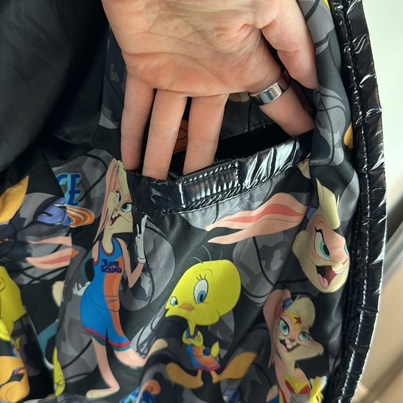 Members Only Space Jam Looney Tunes Black Puffer Jacket Size Large - Picture 14 of 16